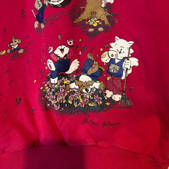 Northern Getaway Sweatshirt Girls Sm Playful Kitten Mice Dogs Best Friends Pink - Picture 5 of 13